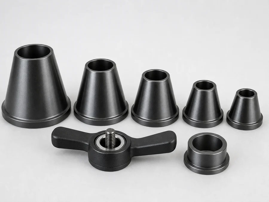 Set of steel wheel-balancer cones with quick-release nut