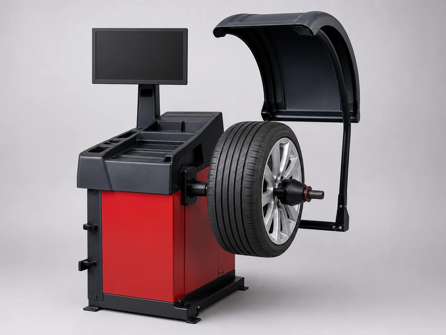 Triumph NTB-800 wheel balancer with display tower